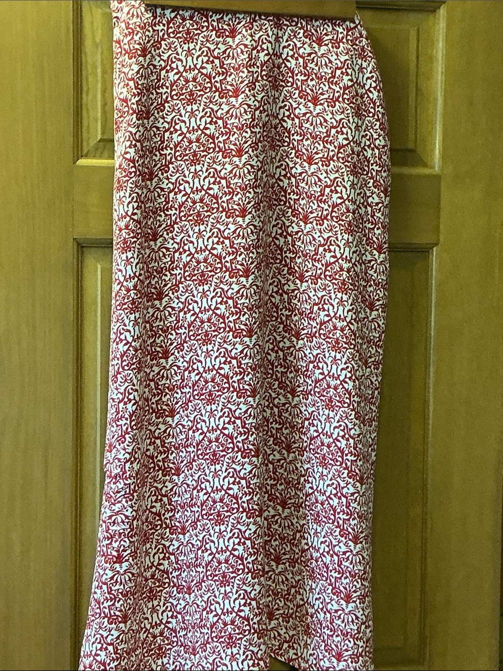 villager Red and White Printed Maxi Skirt. Size 12